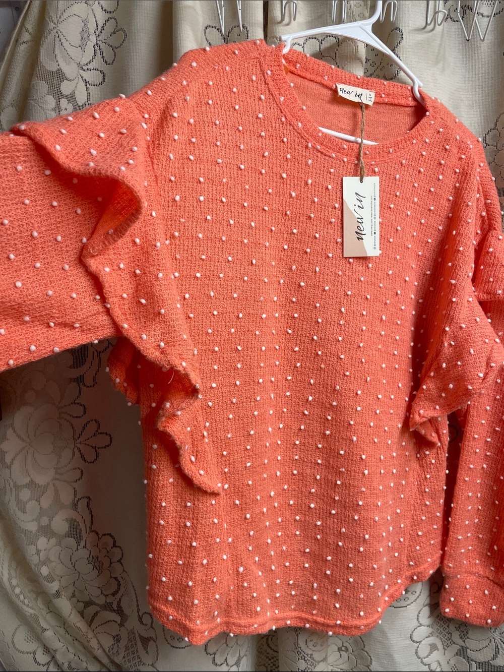 Love Riche Coral-Peach Knit Sweater with White Bead Accents NWT Small - Picture 5 of 8